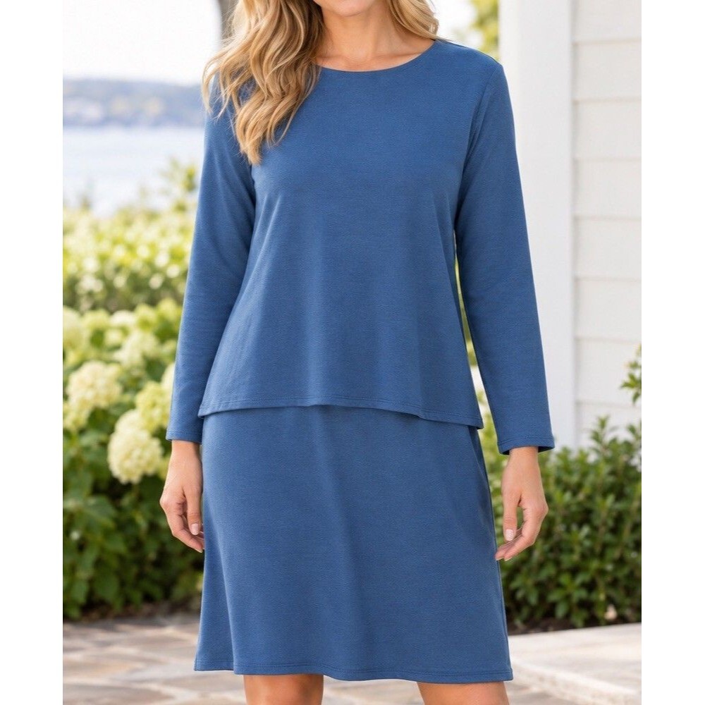 J. Jill Pure Jill Shift Layer Luxe Tencel Dress Sz M Blue Opal Soft Career